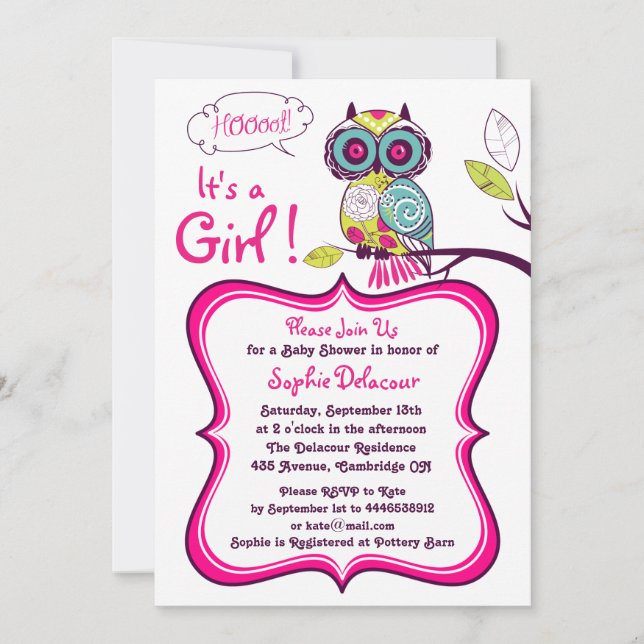 Colorful Ornate Owl Baby Shower Invitation (Front)