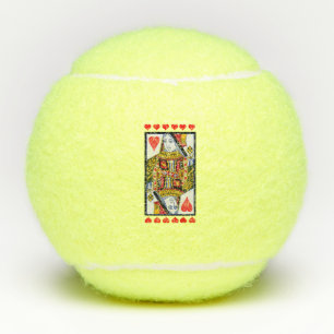 Colorful Ornate Queen Playing Card Red Hearts Tennis Balls