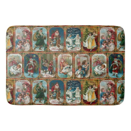 Colorful Ornate Victorian Christmas Card Collage Bath Mat