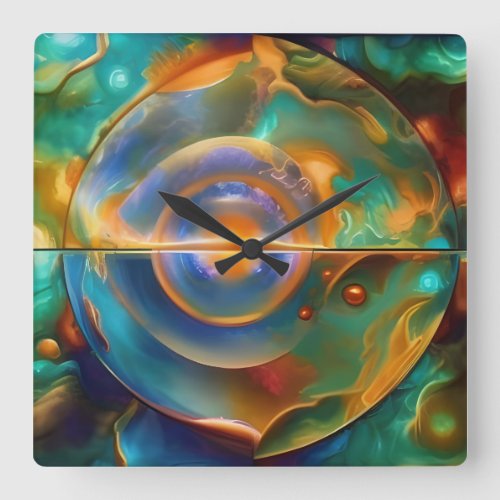 Colorful Otherworldly Abstract Square Wall Clock