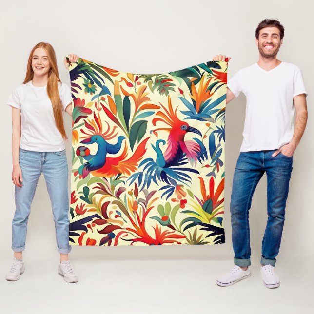 Colorful Otomi Birds Pattern  Fleece Blanket (In Situ)