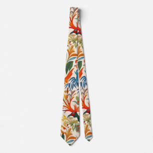 Colorful Otomi Birds Pattern Neck Tie