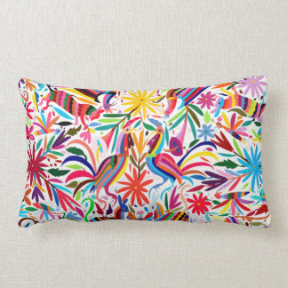 Colorful Otomi Lumbar Pillow, Mexican Embroidery Pillow