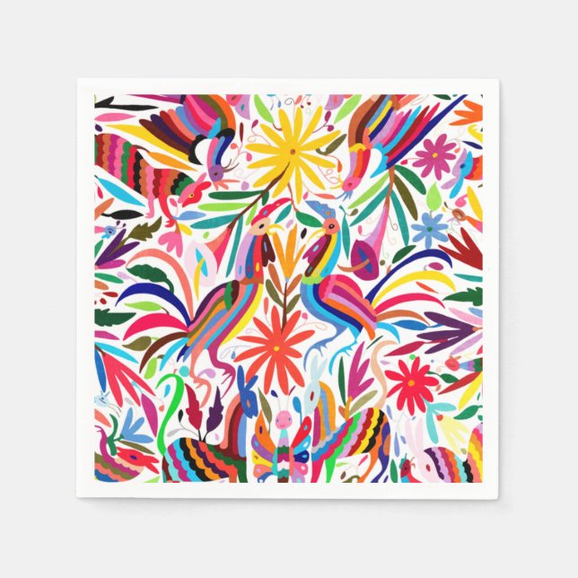 Colorful Otomi Print Cocktail Napkins (Front)
