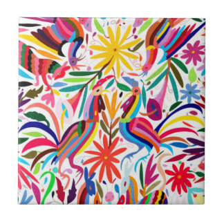 Colorful Otomi Print, Floral/Animal Pattern Ceramic Tile