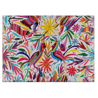 Colorful Otomi Print, Floral/Animal Pattern Cutting Board