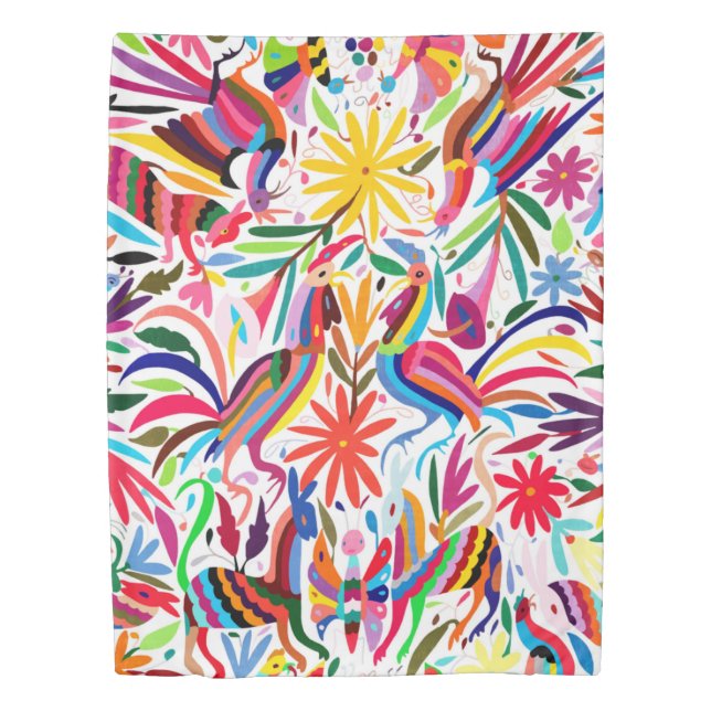 Colorful Otomi Print, Floral/Animal Pattern Duvet Cover (Front)