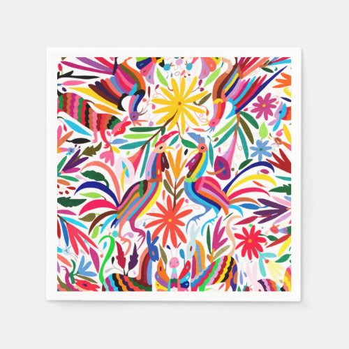 Colorful Otomi Print FloralAnimal Pattern Napkins