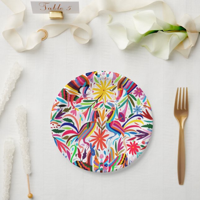 Colorful Otomi Print, Floral/Animal Pattern Paper Plates (Wedding)