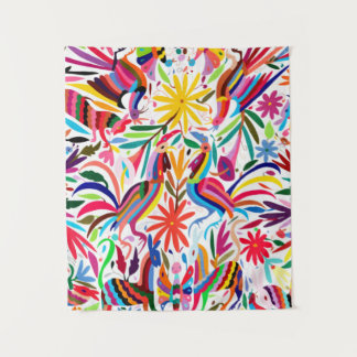 Colorful Otomi Print, Floral/Animal Pattern Tapestry