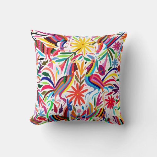 Colorful Otomi Print FloralAnimal Pattern Throw Pillow