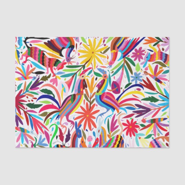 Colorful Otomi Print, Floral/Animal Pattern Tissue Paper (Front)