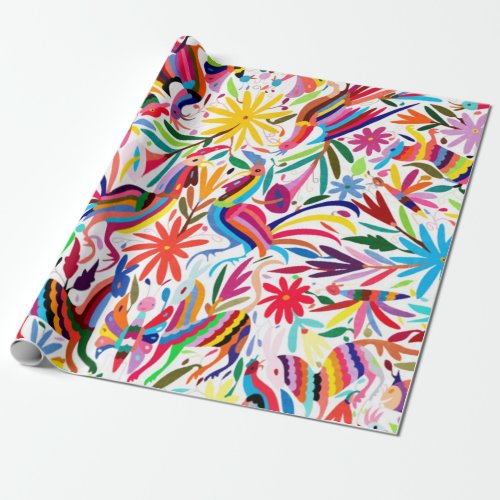 Colorful Otomi Print FloralAnimal Pattern Wrapping Paper