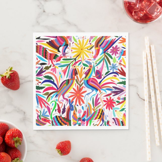Colorful Otomi Print Paper Napkins (Insitu)