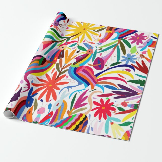 Colorful Otomi Print Wrapping Paper (Unrolled)