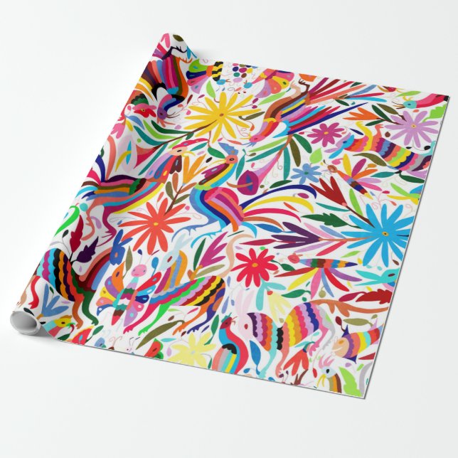 Colorful Otomi Print Wrapping Paper (Unrolled)