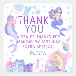 Colorful Our Little Mermaid All Ages Birthday Square Sticker
