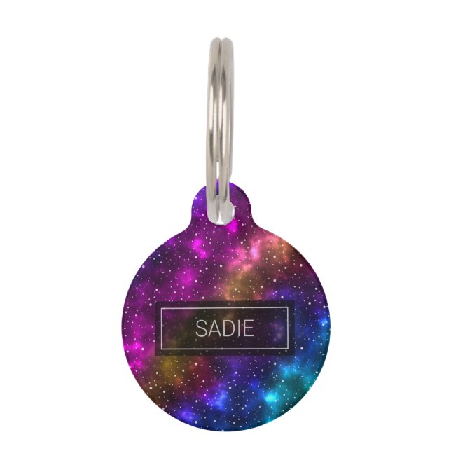 Colorful Outer Space Background & Custom Pet Info ID Tag (Front)