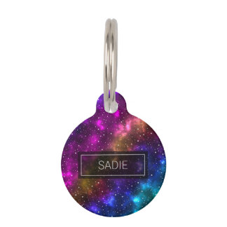 Colorful Outer Space Background &amp; Custom Pet Info Pet ID Tag