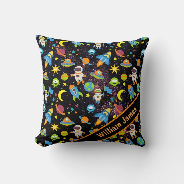 Colorful Outer Space Boy Throw Pillow (Front)