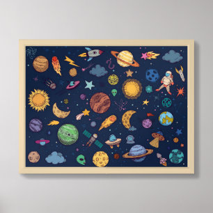 Colorful Outer Space Exploration for Kids Framed Art