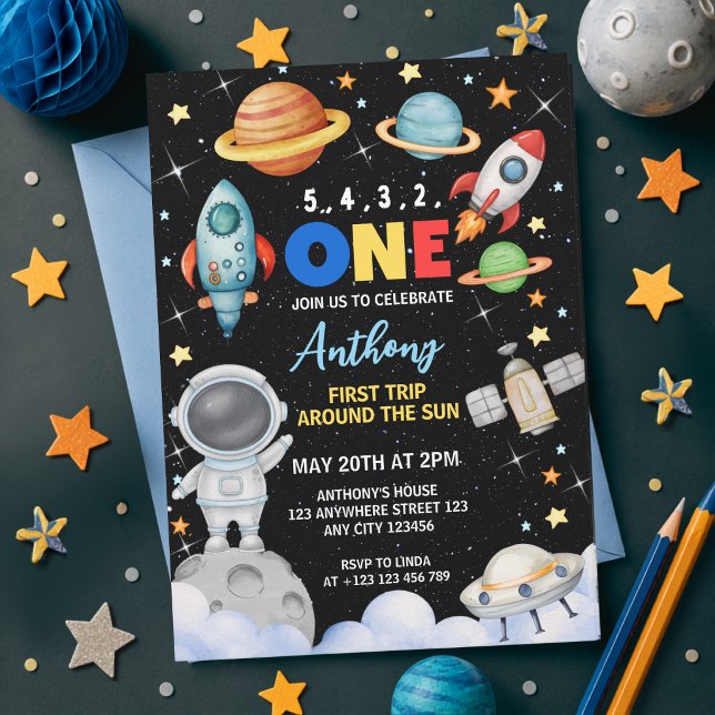 Colorful Outer Space First Trip Around The Sun Invitation (Creator Uploaded)