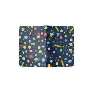 Colorful Outer Space Galaxy UFO Watercolor Passport Holder