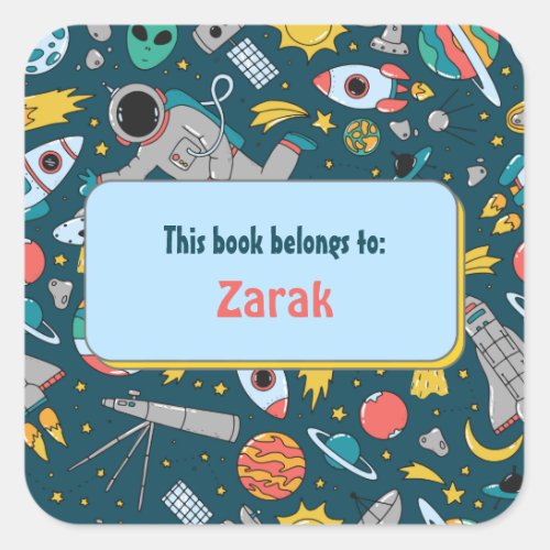 Colorful Outer Space Kids Pattern Personalized Square Sticker
