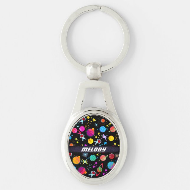 colorful outer space planet galaxy stars pattern keychain (Front)
