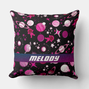 colorful outer space planet galaxy stars pattern throw pillow