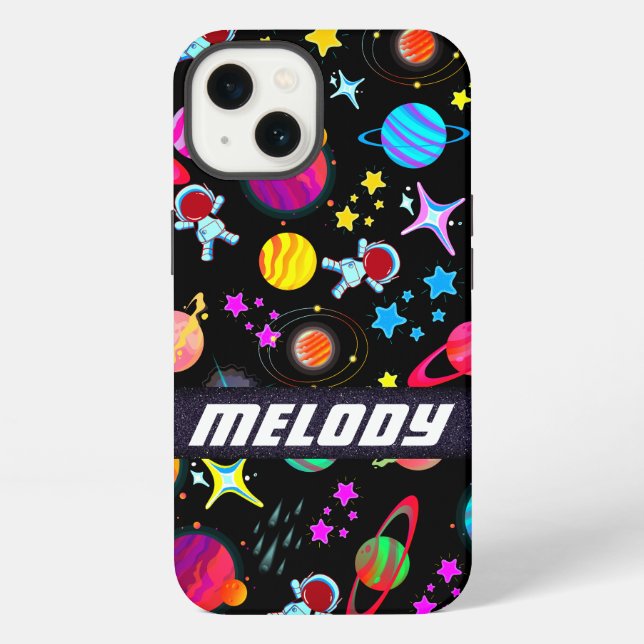 colorful outer space planets galaxy stars pattern iphone case (Back)