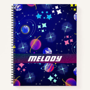 colorful outer space planets galaxy stars pattern notebook