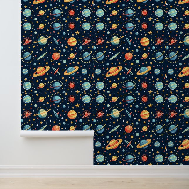 Colorful Outer Space Planets Pattern Design Wallpaper (Application)