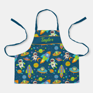 Colorful Outer Space Rocket Ship Astronaut Apron