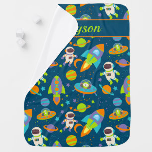 Colorful Outer Space Rocket Ship Astronaut Baby Blanket