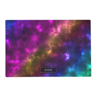 Colorful Outer Space With Stars And Custom Name Placemat
