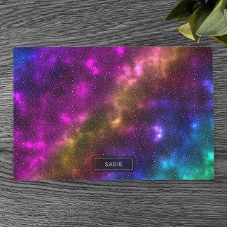 Colorful Outer Space With Stars And Custom Name Placemat