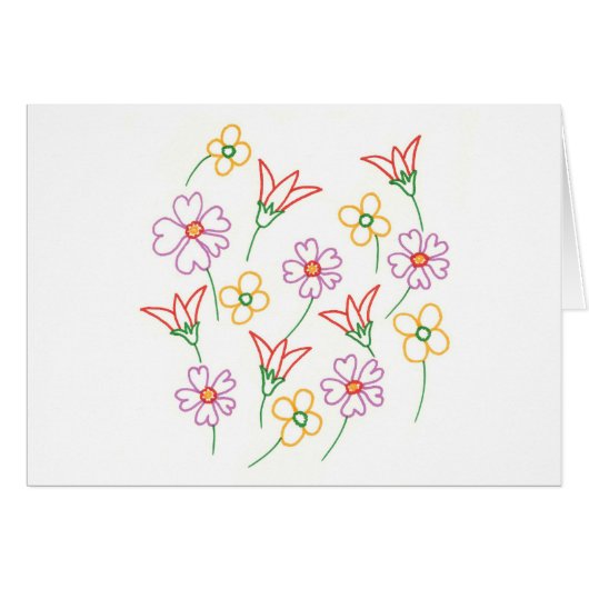 Colorful Outline Drawing Flower Collage Cards (Front Horizontal)