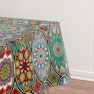 Colorful oval various mandalas floral pattern tablecloth