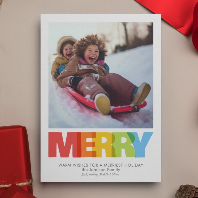 Colorful Overlapping MERRY Christmas Wish Photo Holiday Card (Creator Uploaded)