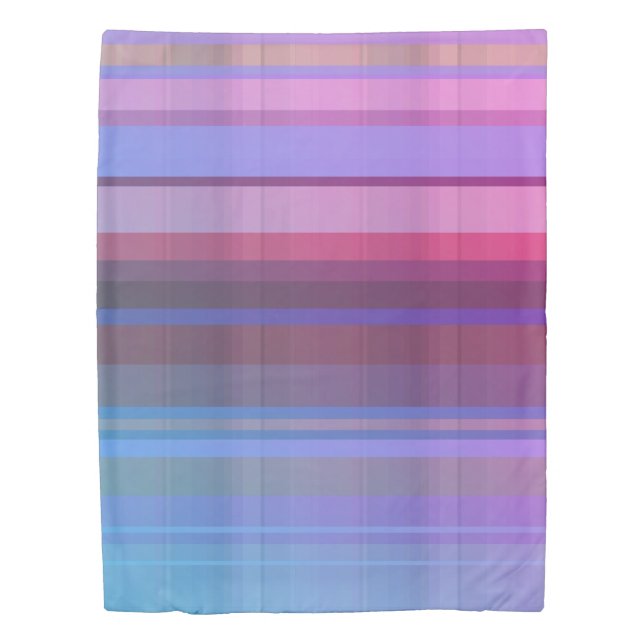 Colorful Overlapping Purple Teal Pink Stripes Duvet Cover (Front)