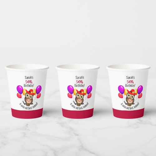 Colorful Owl 50th Personalized Birthday  Paper Cup