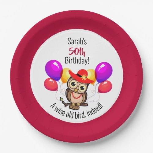 Colorful Owl 50th Personalized Birthday Paper Plates