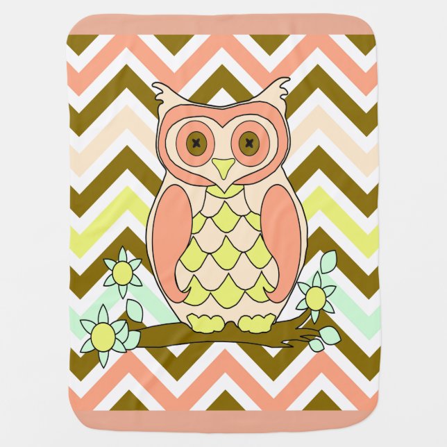 Colorful Owl against Chevron Baby Blanket (Front)