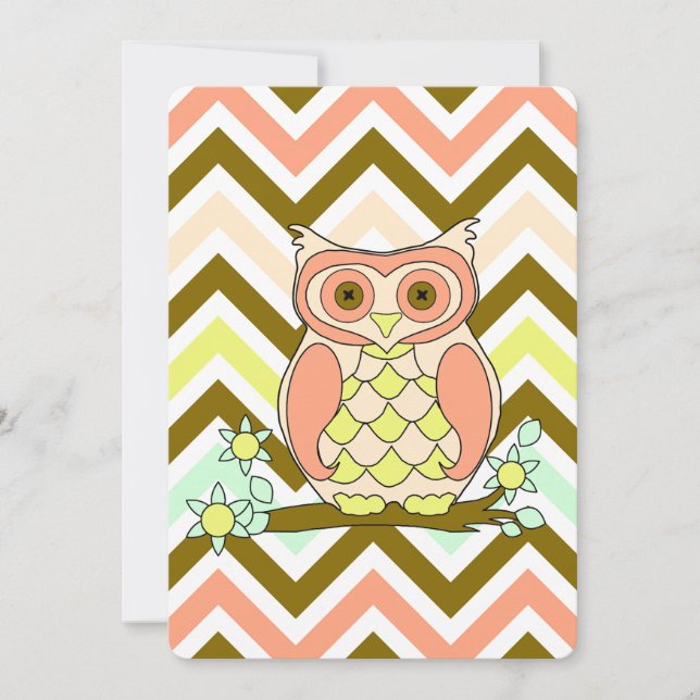 Colorful Owl against Chevron Invitation Template (Front)