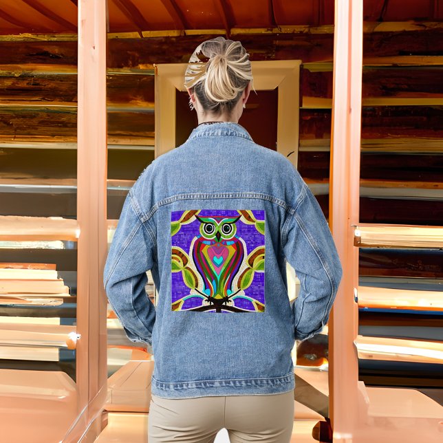 Colorful Owl Ai Art Denim Jacket (Creator Uploaded)