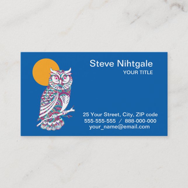 Colorful owl and moon business card (Front)
