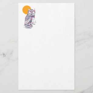 Colorful owl and moon stationery