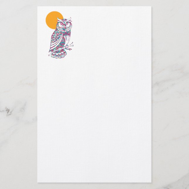Colorful owl and moon stationery (Front)