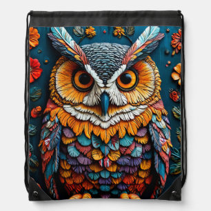 Colorful Owl Artwork With Intricate Detail Drawstring Bag